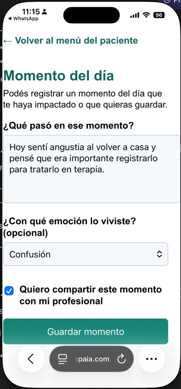 Paciente registrando un momento significativo